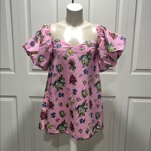 Pink Mini Dress with Bell Sleeves and Ruffled Style